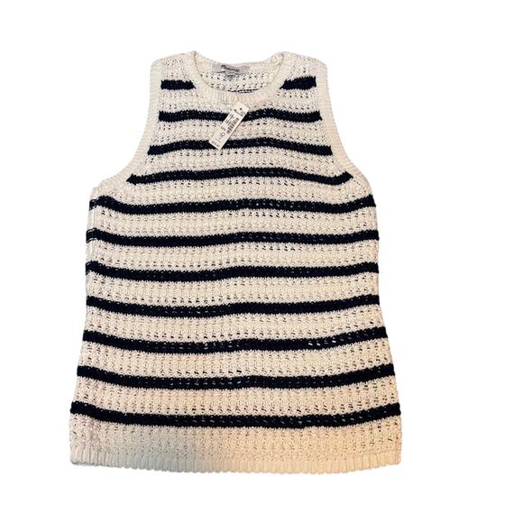 Madewell XS Crochet Knit Tank Top White Navy Stripe Cotton Summer - Picture 4 of 8
